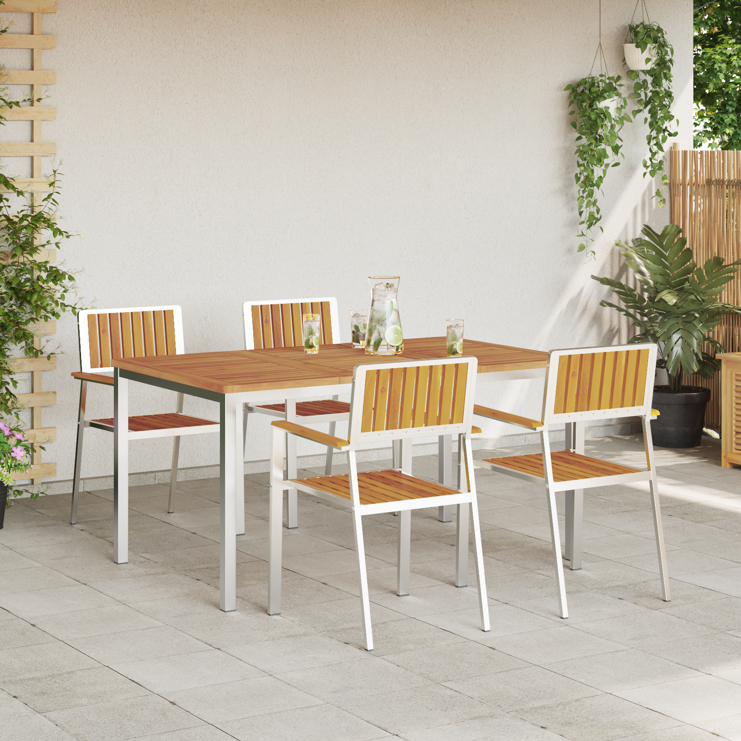 Outdoor Dining Set 5 pcs Solid Acacia Wood and Stainless Steel