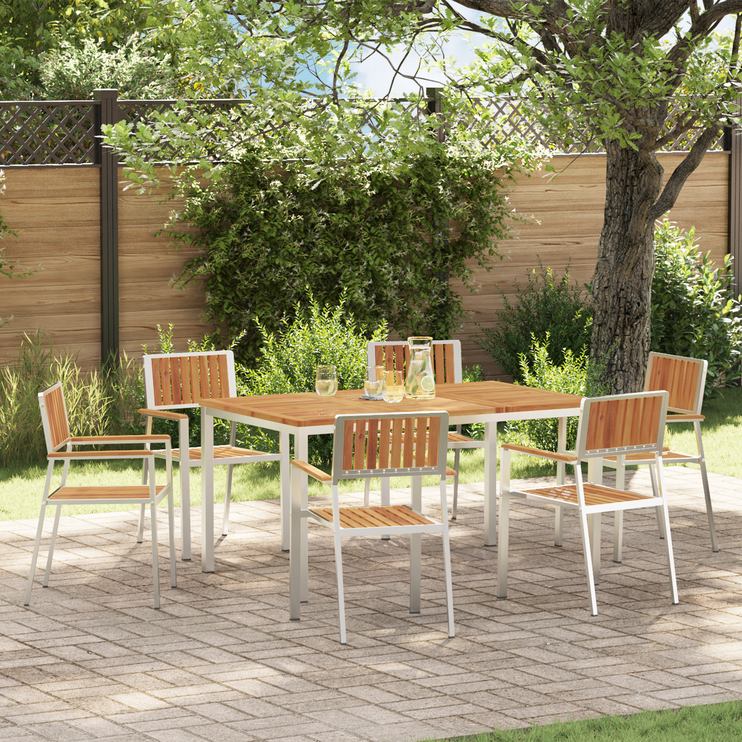 Outdoor Dining Set 7 pcs Solid Acacia Wood and Stainless Steel