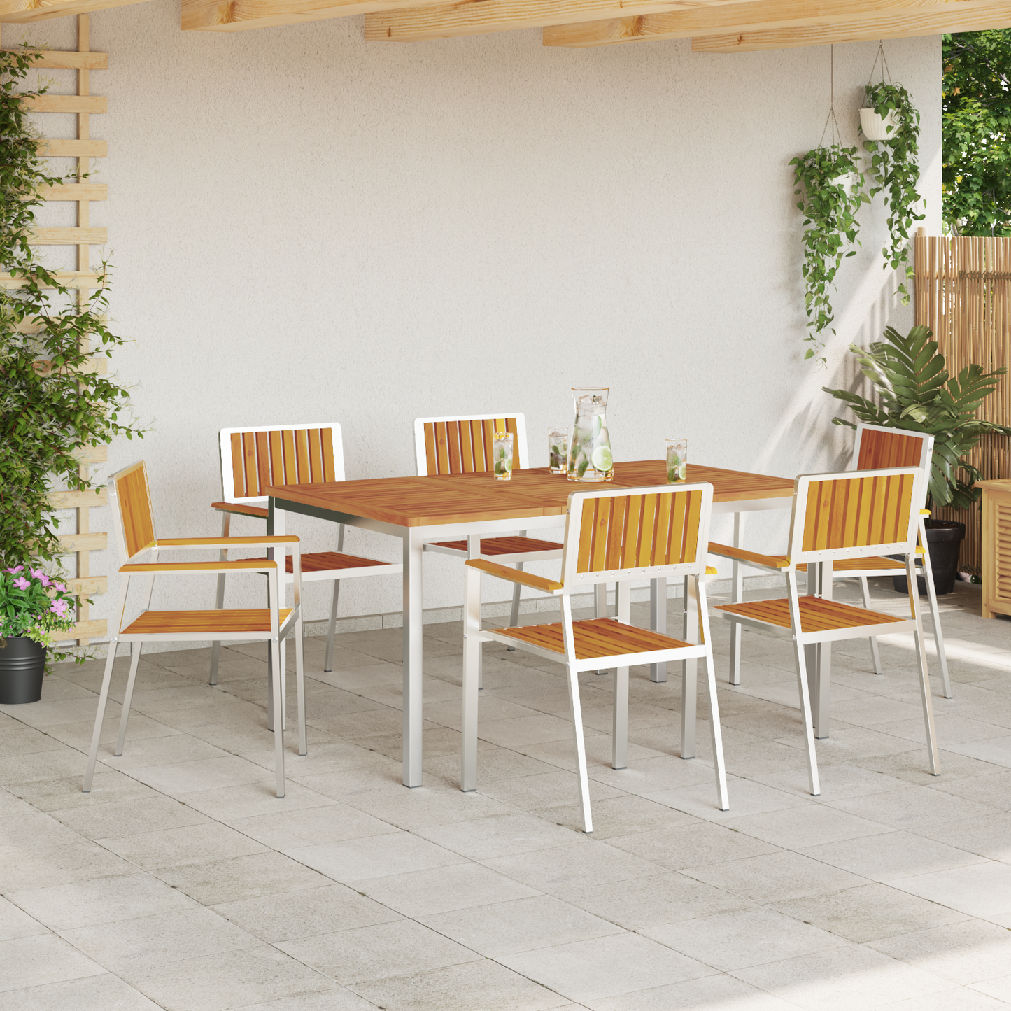 Outdoor Dining Set 7 pcs Solid Acacia Wood and Stainless Steel