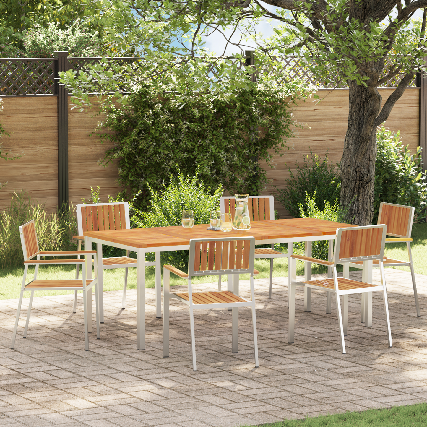 Outdoor Dining Set 7 pcs Solid Acacia Wood and Stainless Steel