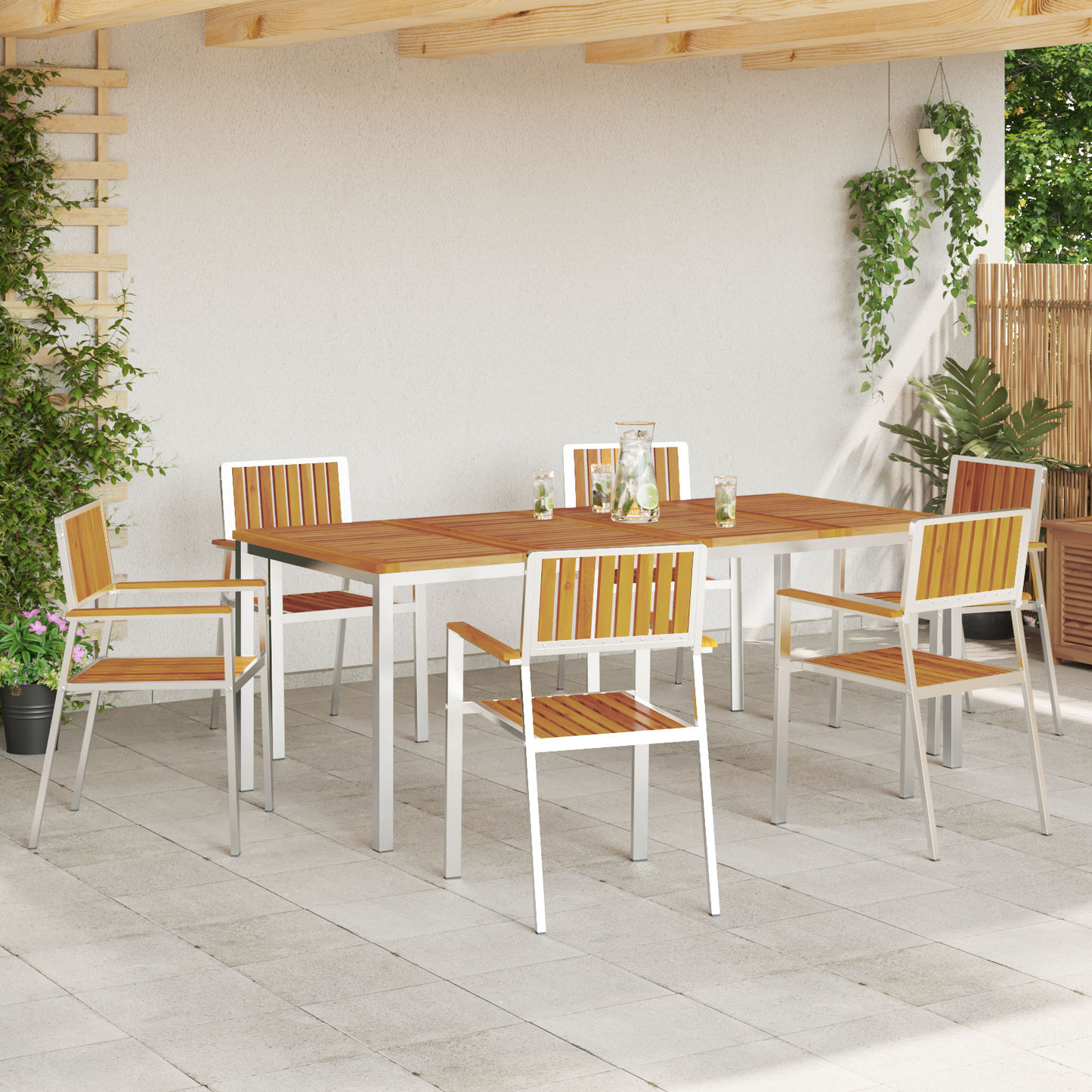 Outdoor Dining Set 7 pcs Solid Acacia Wood and Stainless Steel