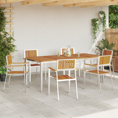 Outdoor Dining Set 7 pcs Solid Acacia Wood and Stainless Steel