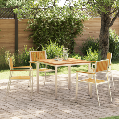 Outdoor Dining Set 5 pcs Solid Teak Wood and Stainless Steel