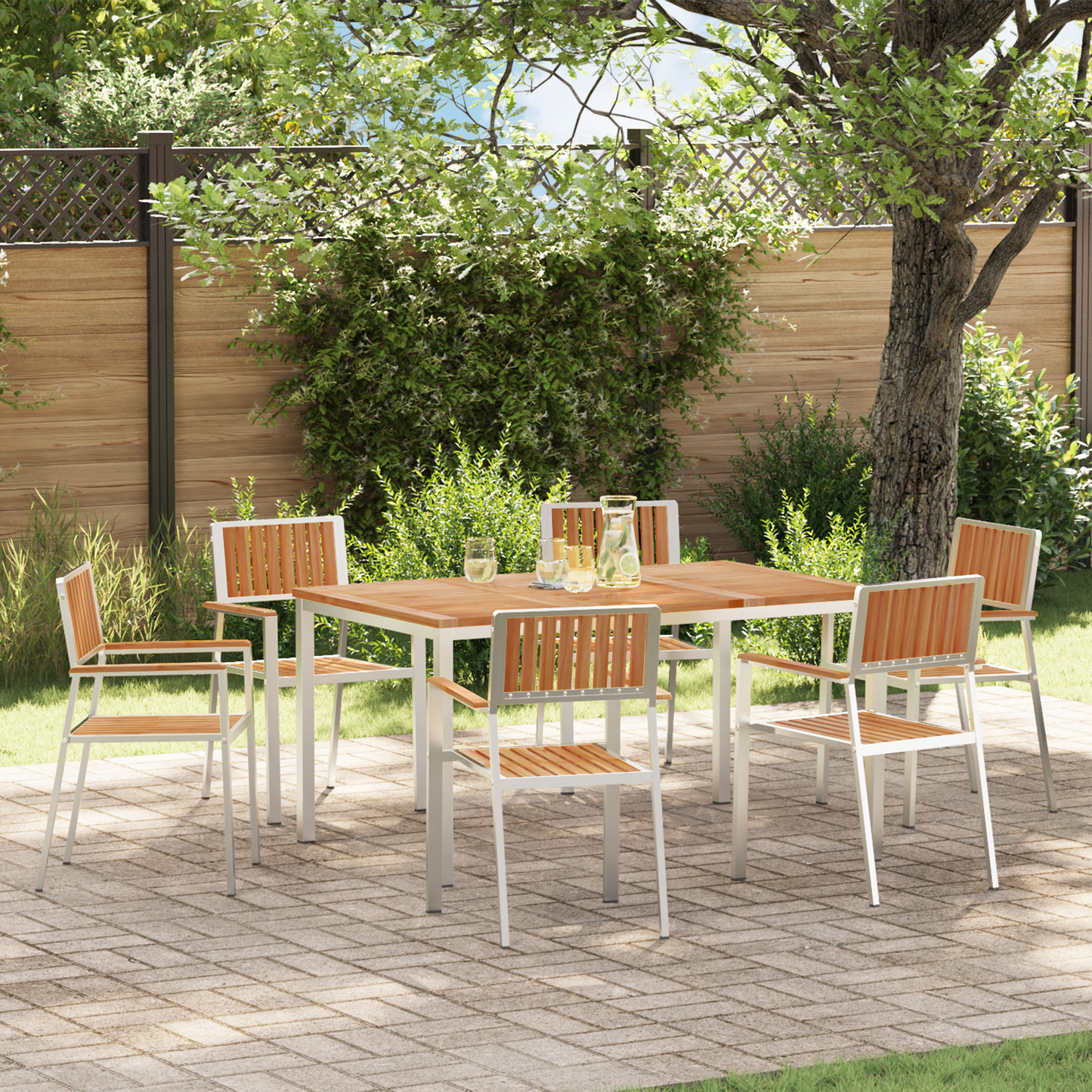 Outdoor Dining Set 7 pcs Solid Teak Wood and Stainless Steel