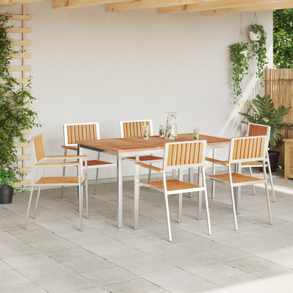 Outdoor Dining Set 7 pcs Solid Teak Wood and Stainless Steel