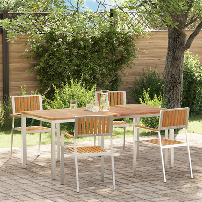 Outdoor Dining Set 5 pcs Solid Teak Wood and Stainless Steel