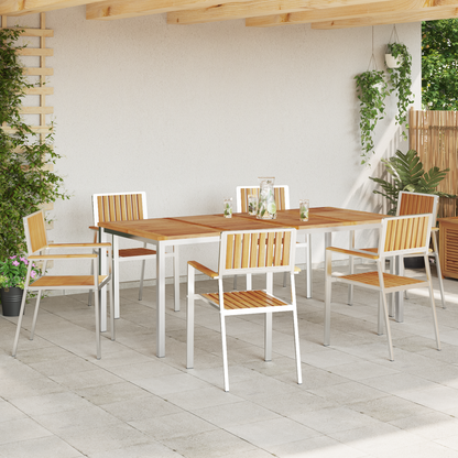 Outdoor Dining Set 7 pcs Solid Teak Wood and Stainless Steel