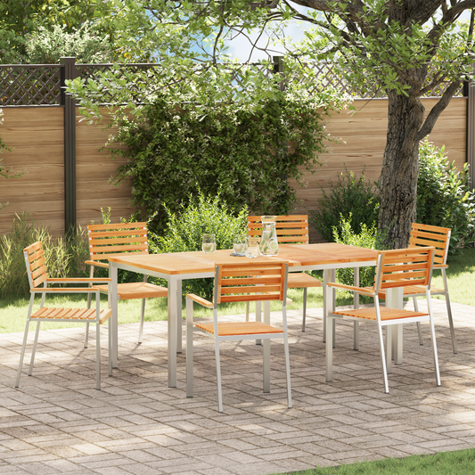 Garden Chair 6 pcs Solid Teak Wood and Stainless Steel