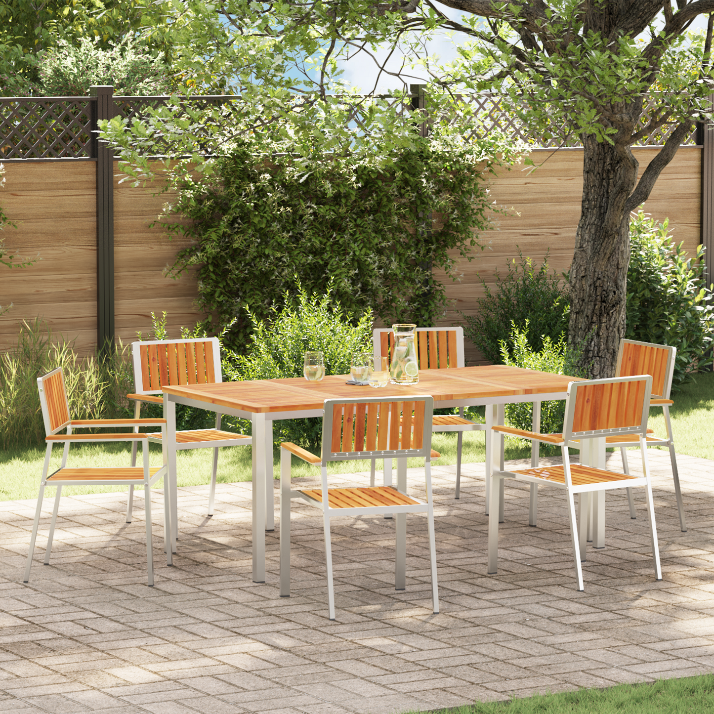 Garden Chair 6 pcs Solid Acacia Wood and Stainless Steel