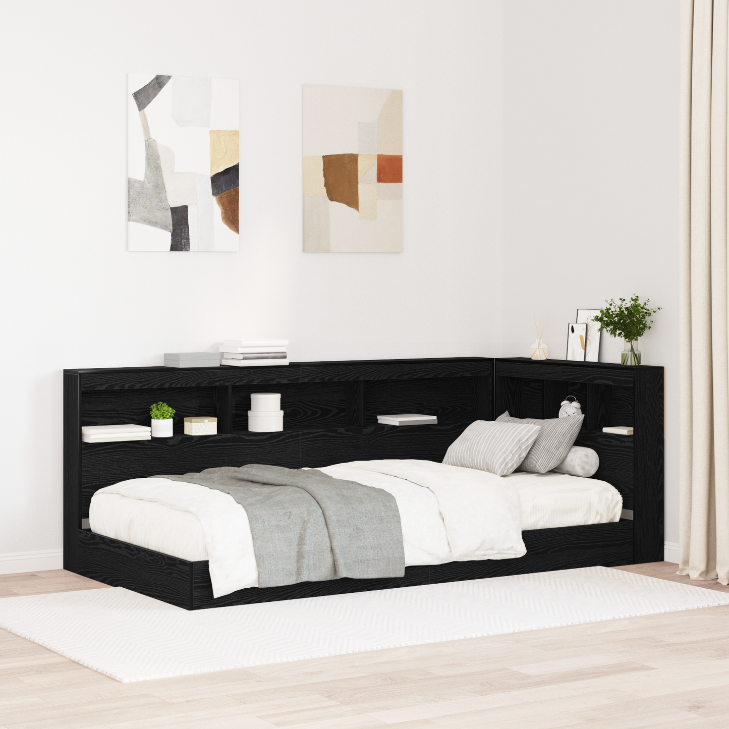 Storage Headboard with Shelf Black Oak 80 cm Engineered Wood