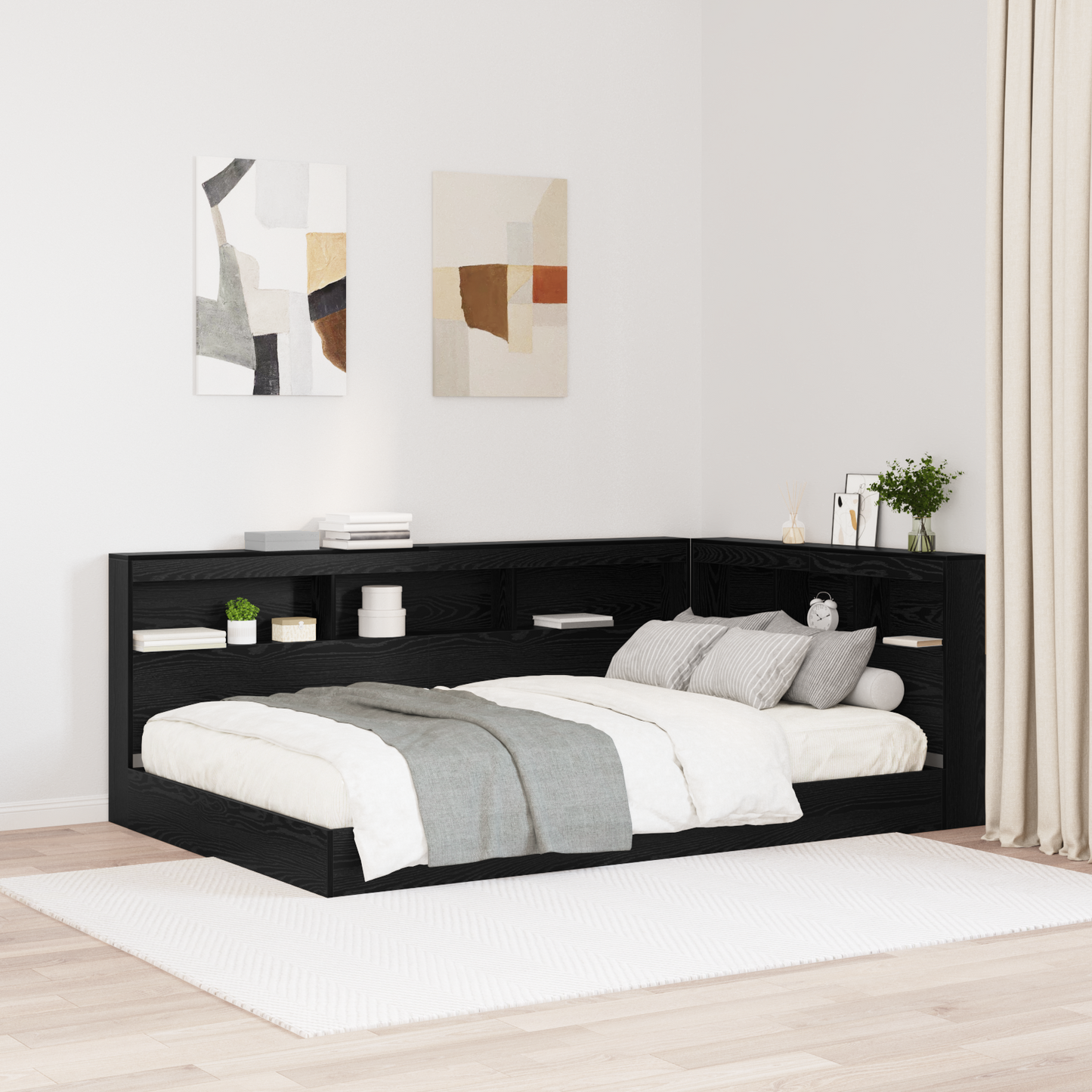 Storage Headboard with Shelf Black Oak 120 cm Engineered Wood
