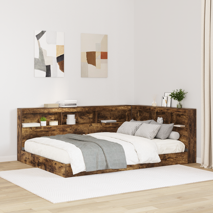 Storage Headboard with Shelf Smoked Oak 150 cm Engineered Wood
