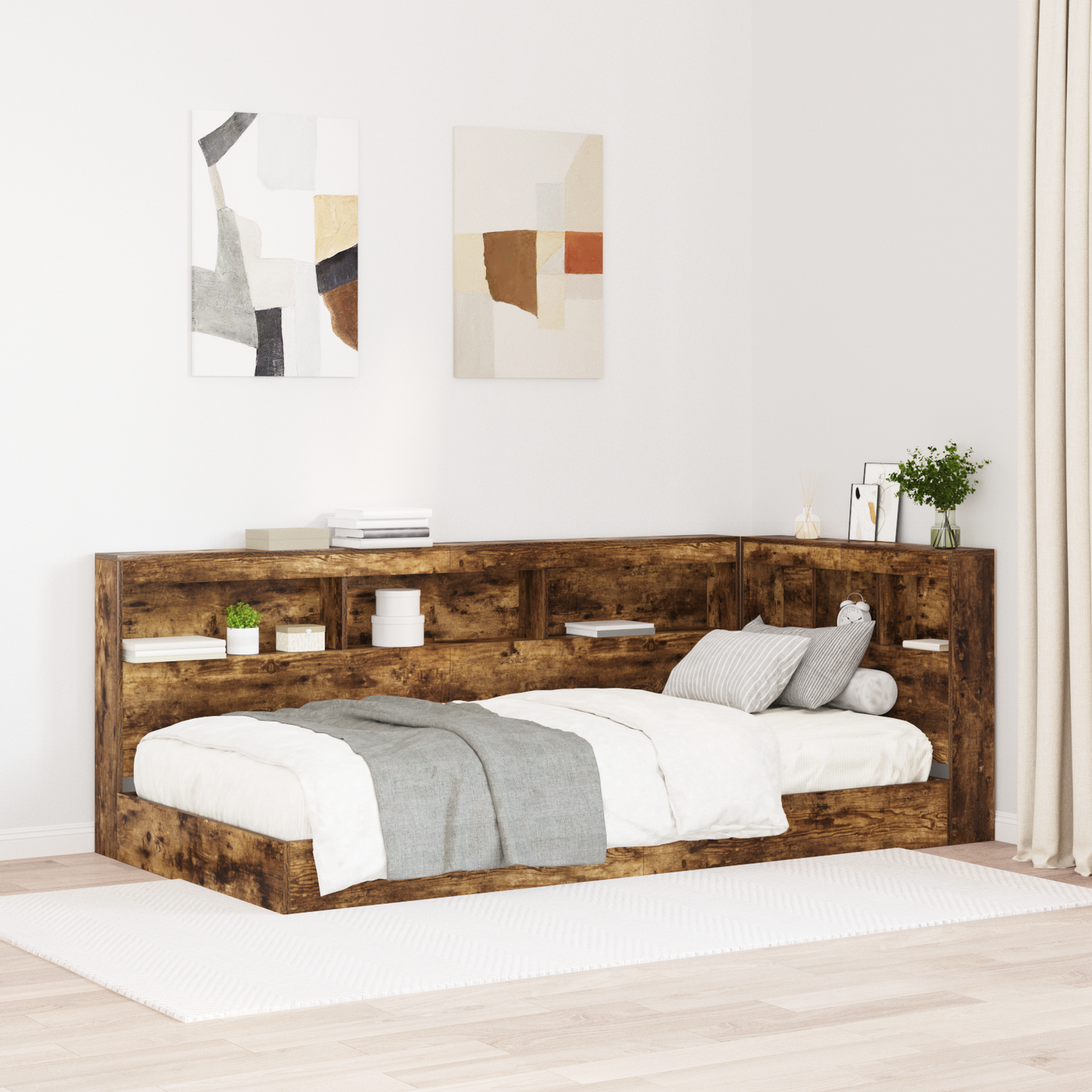 Storage Headboard with Shelf Smoked Oak 90 cm Engineered Wood
