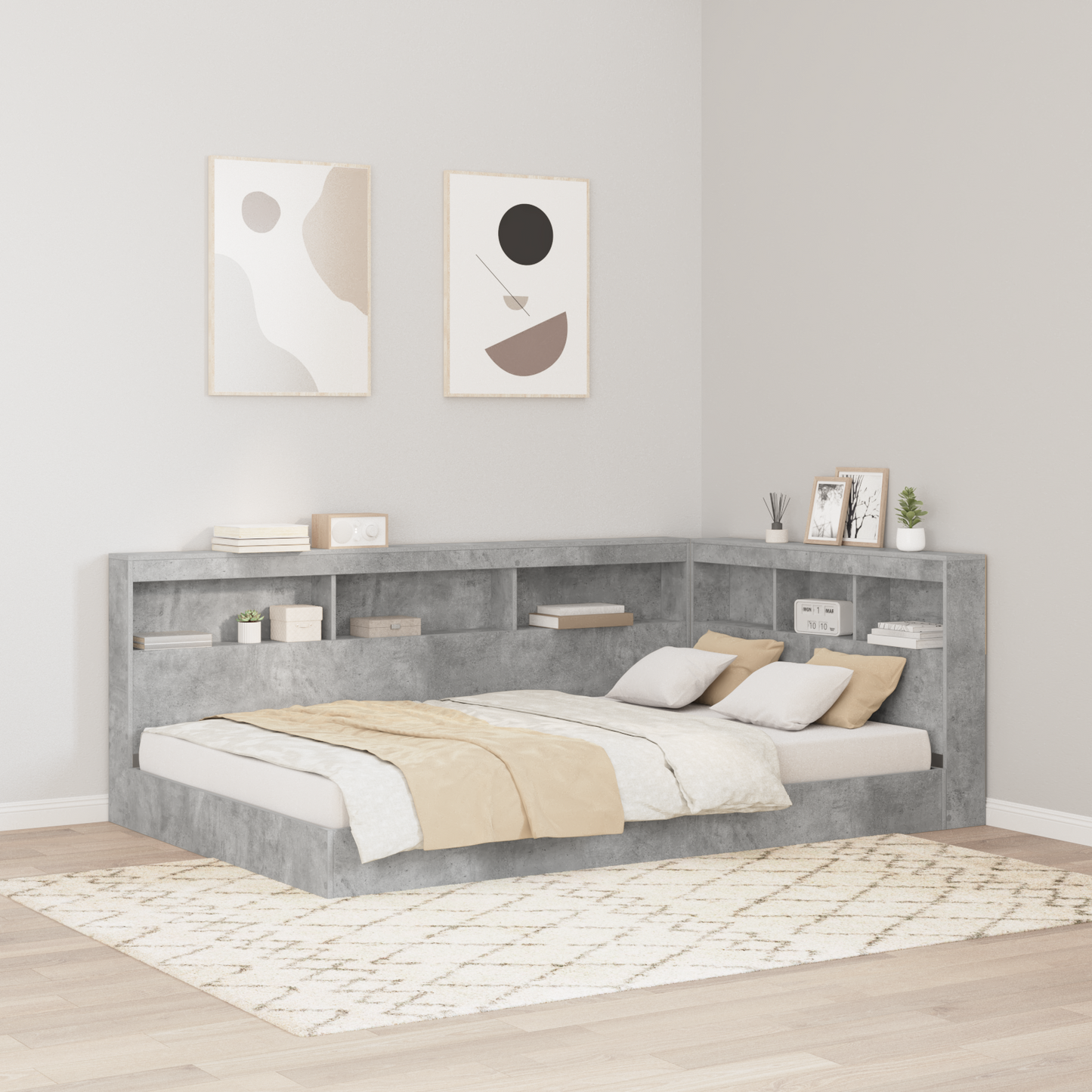 Storage Headboard Concrete Grey 207.5 x 137.5 x 76.5 cm