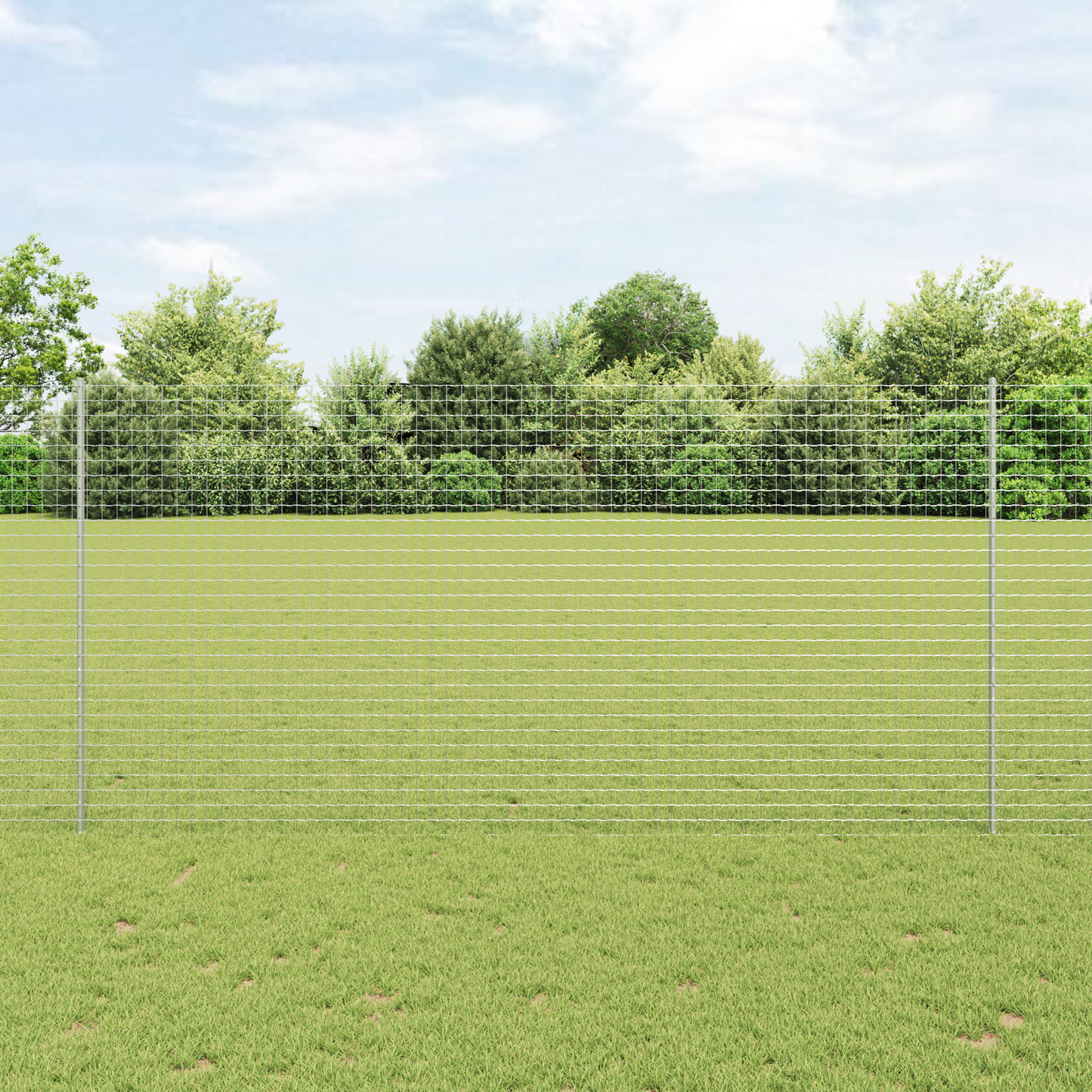 Embedded Fence Post 44 pcs Silver 200 cm Powder-Coated Steel