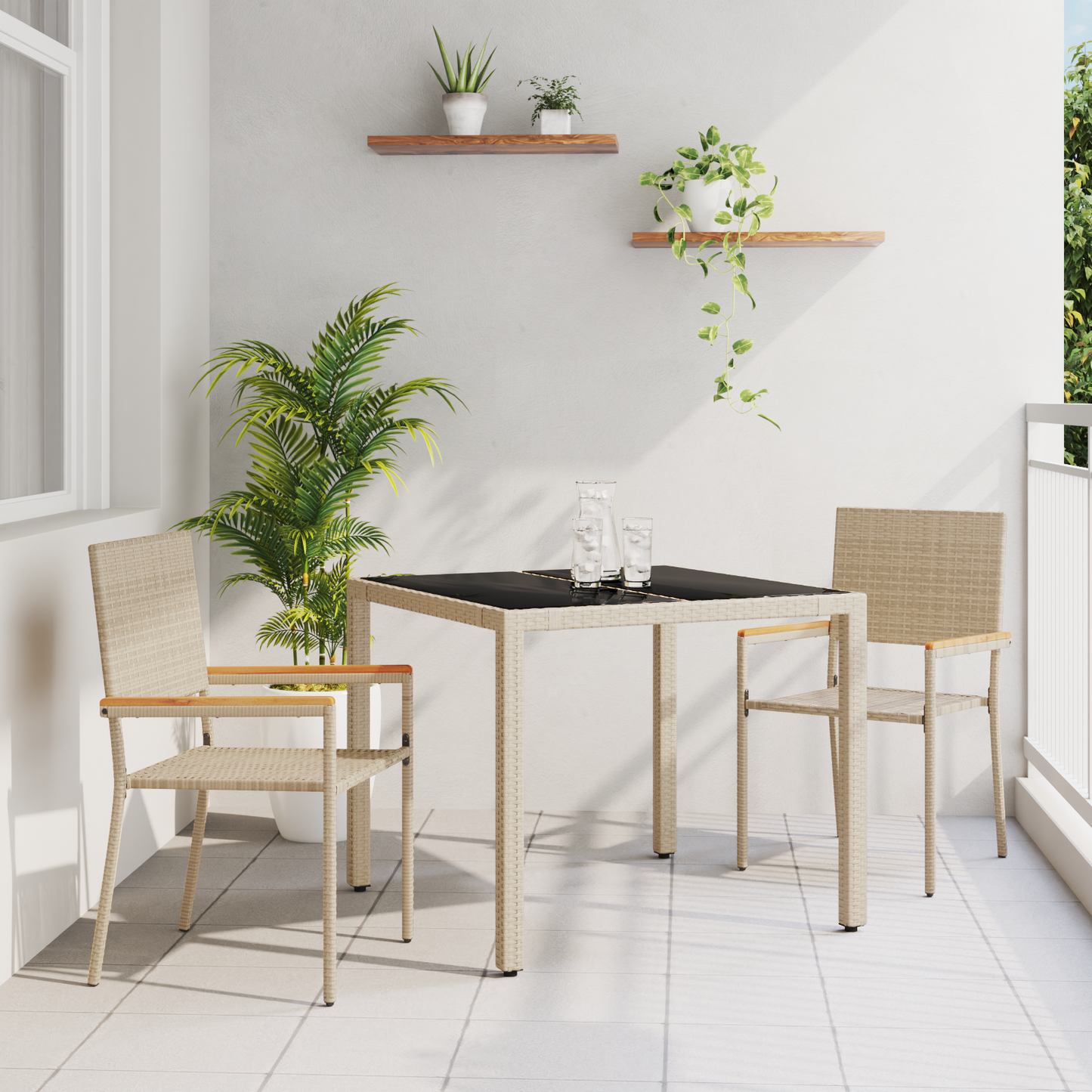 Garden Dining Set 3 pcs Beige Poly Rattan