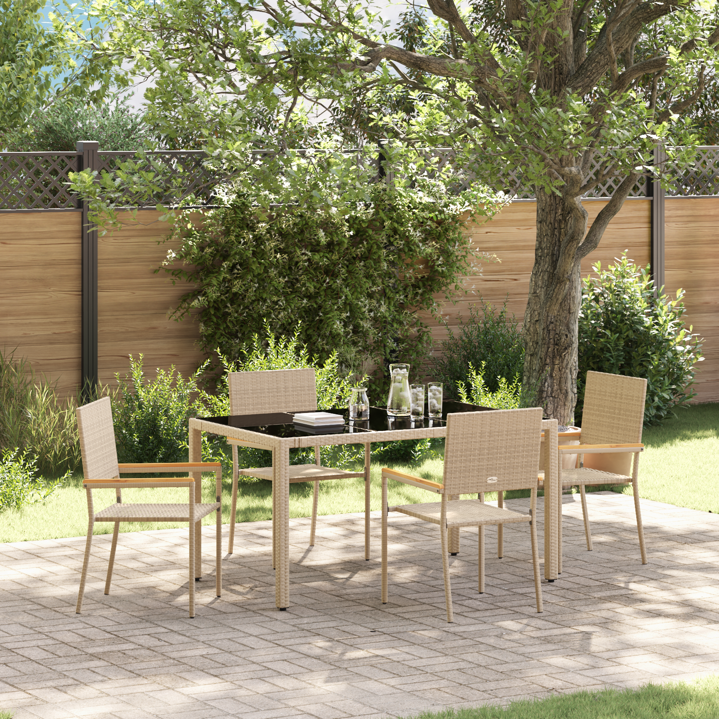Garden Dining Set 5 pcs Beige Poly Rattan