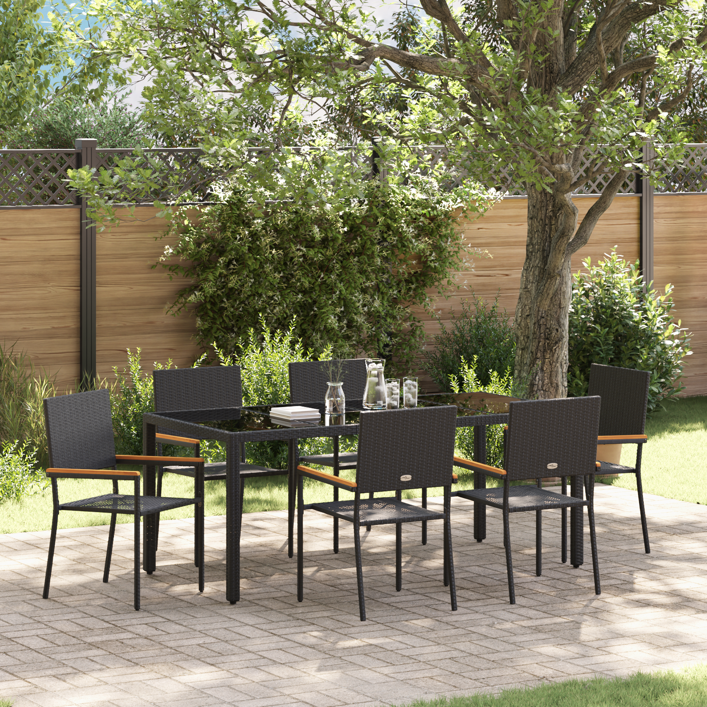 Garden Dining Set 7 pcs Black Poly Rattan