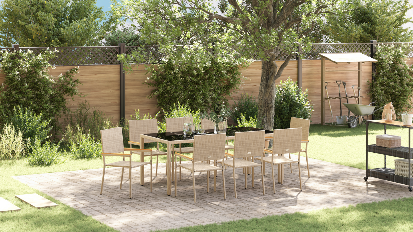Garden Dining Set 9 pcs Beige Poly Rattan