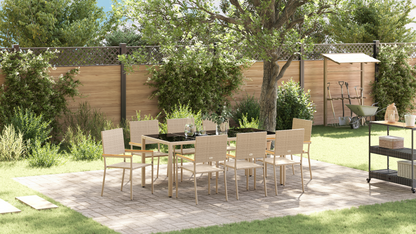 Garden Dining Set 9 pcs Beige Poly Rattan