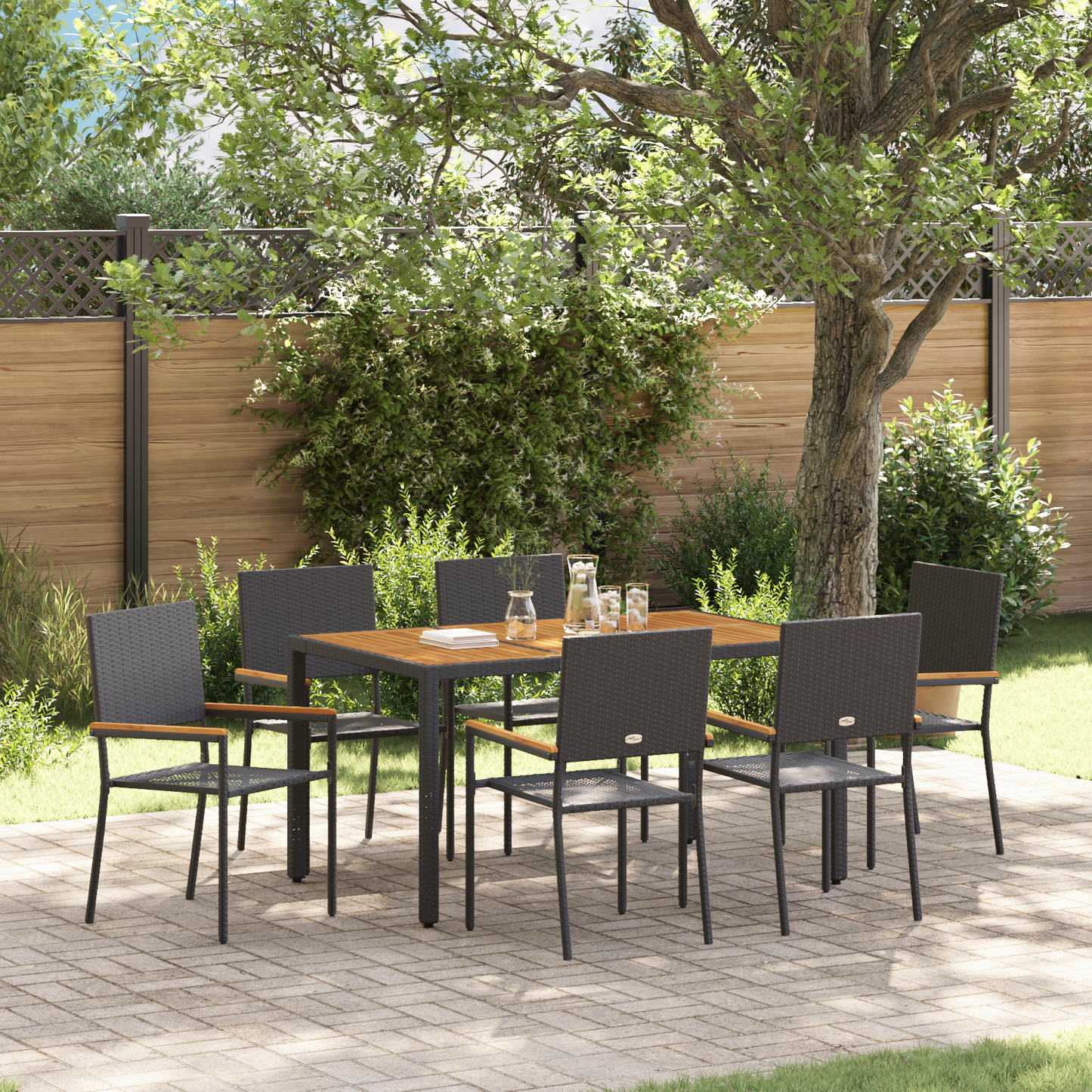Garden Dining Set 7 pcs Black Poly Rattan