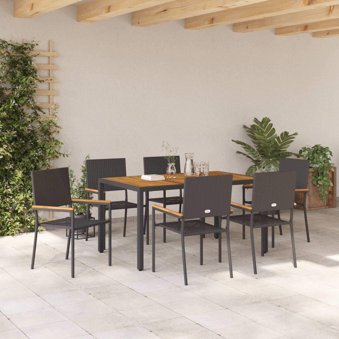 Garden Dining Set 7 pcs Black Poly Rattan