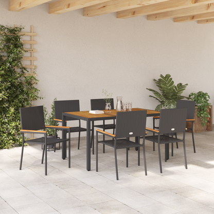 Garden Dining Set 7 pcs Black Poly Rattan