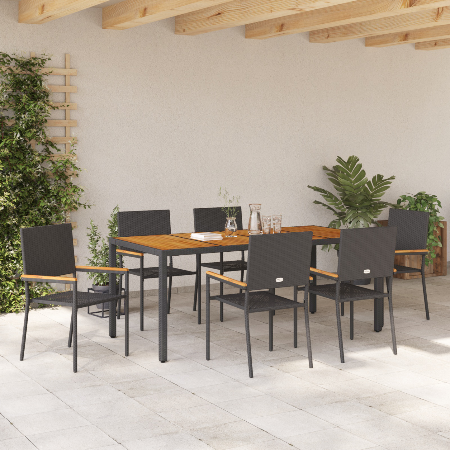 Garden Dining Set 7 pcs Black Poly Rattan