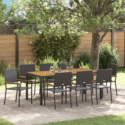 Garden Dining Set 9 pcs Black Poly Rattan
