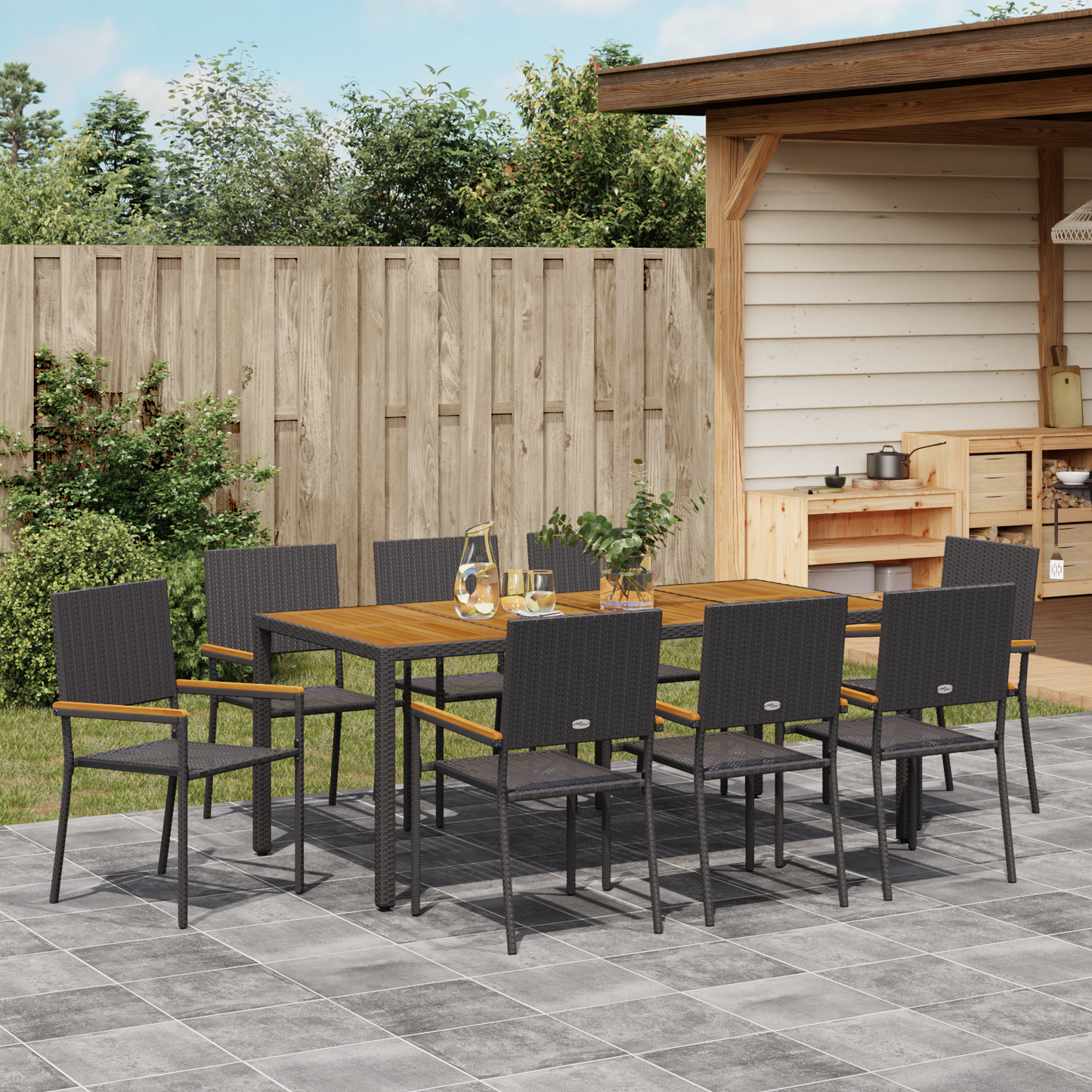Garden Dining Set 9 pcs Black Poly Rattan