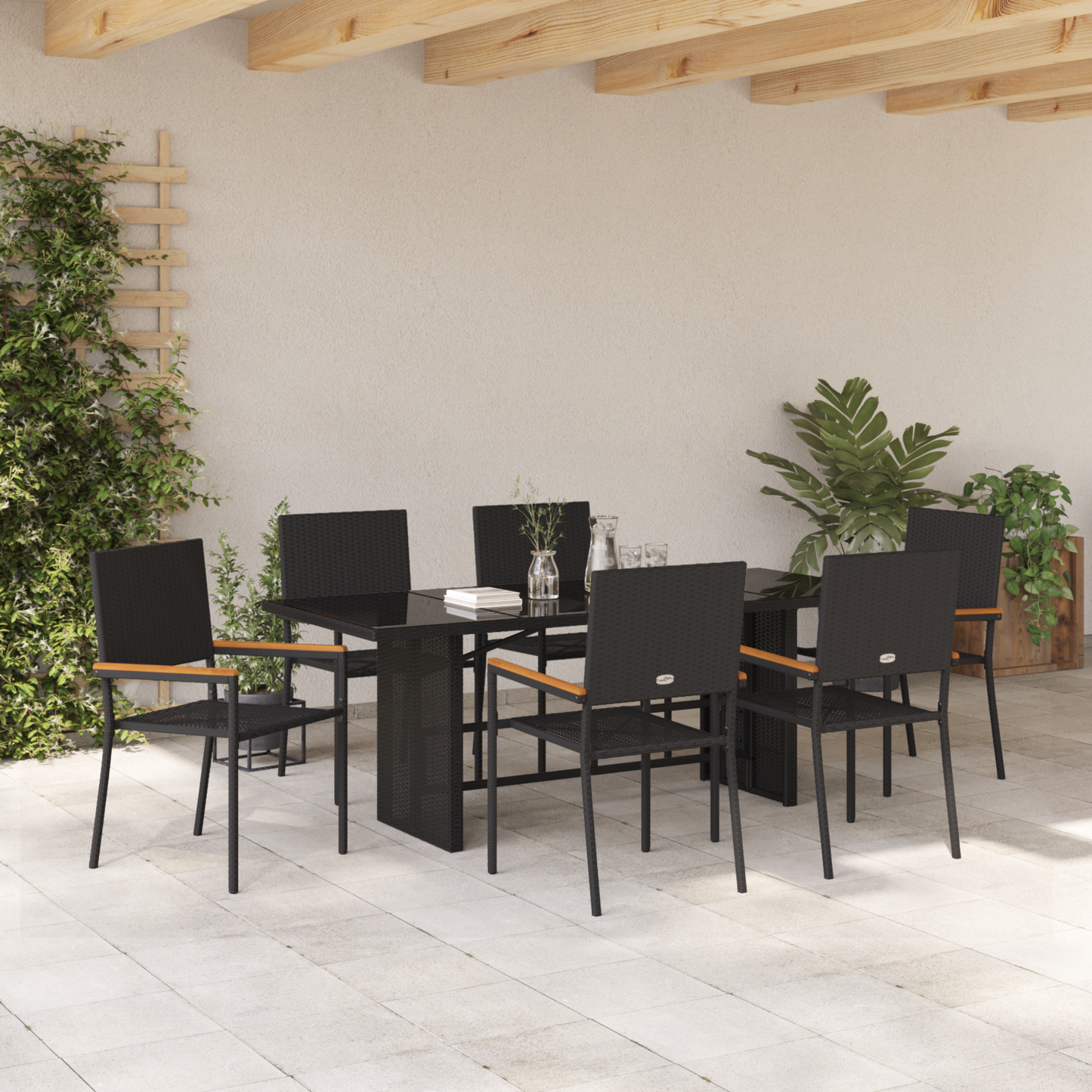 Garden Dining Set 7 pcs Black Poly Rattan