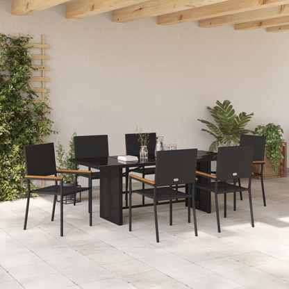 Garden Dining Set 7 pcs Black Poly Rattan