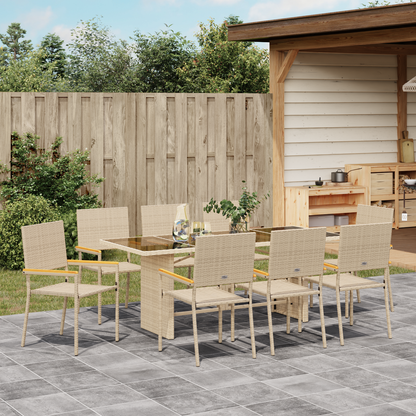 Garden Dining Set 9 pcs Beige Poly Rattan