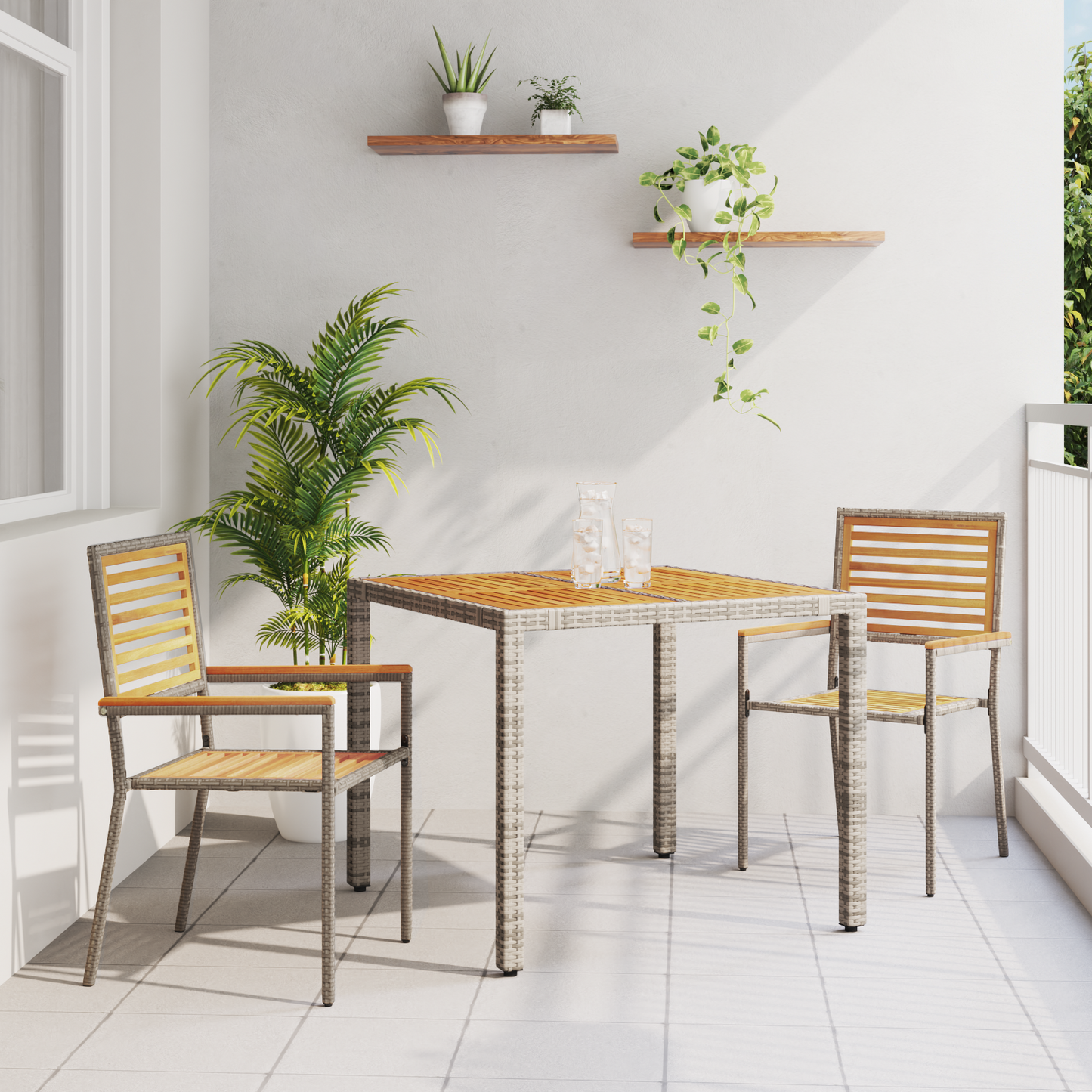 Garden Dining Set 3 pcs Grey and Brown Poly Rattan
