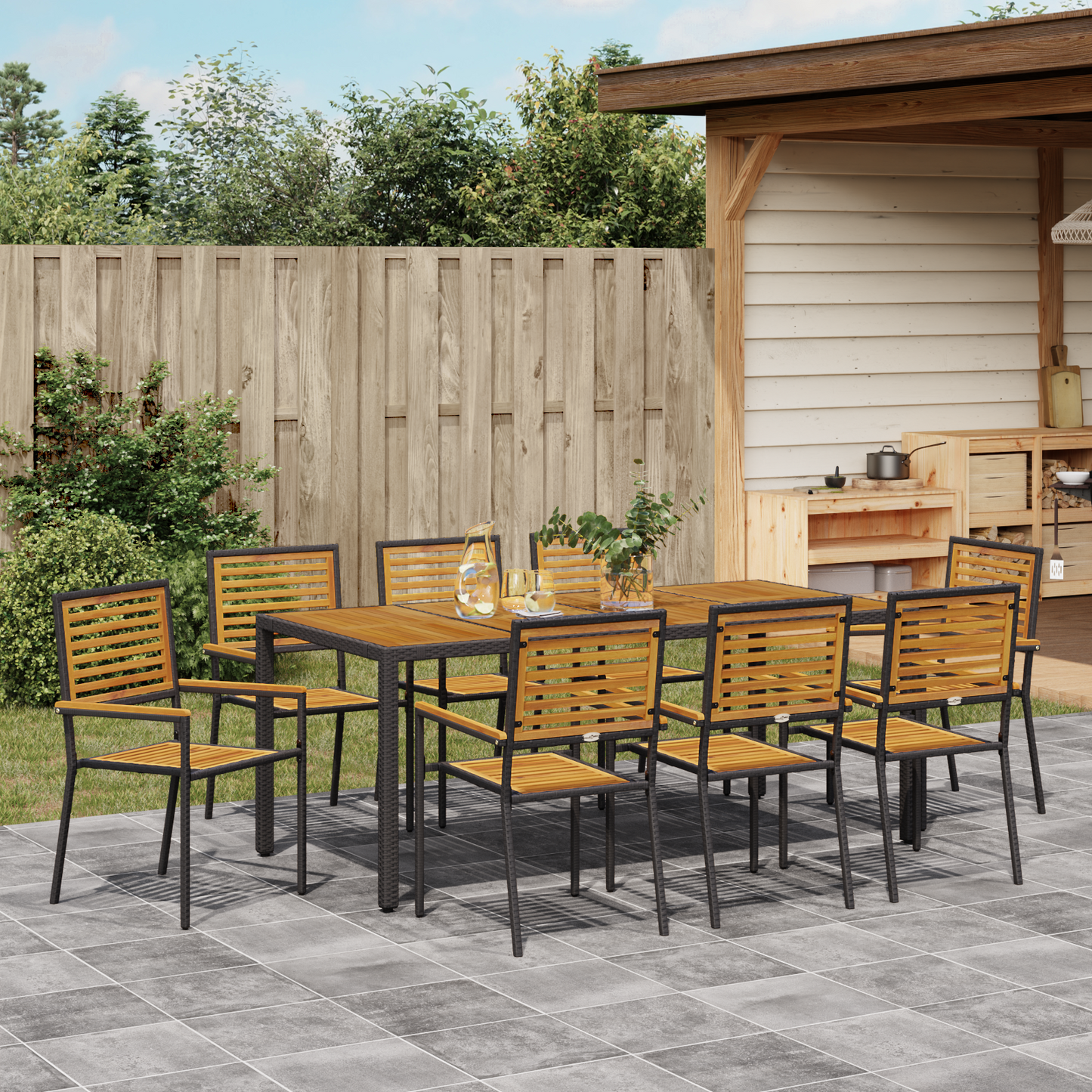 Garden Dining Set 9 pcs Black and Brown Poly Rattan