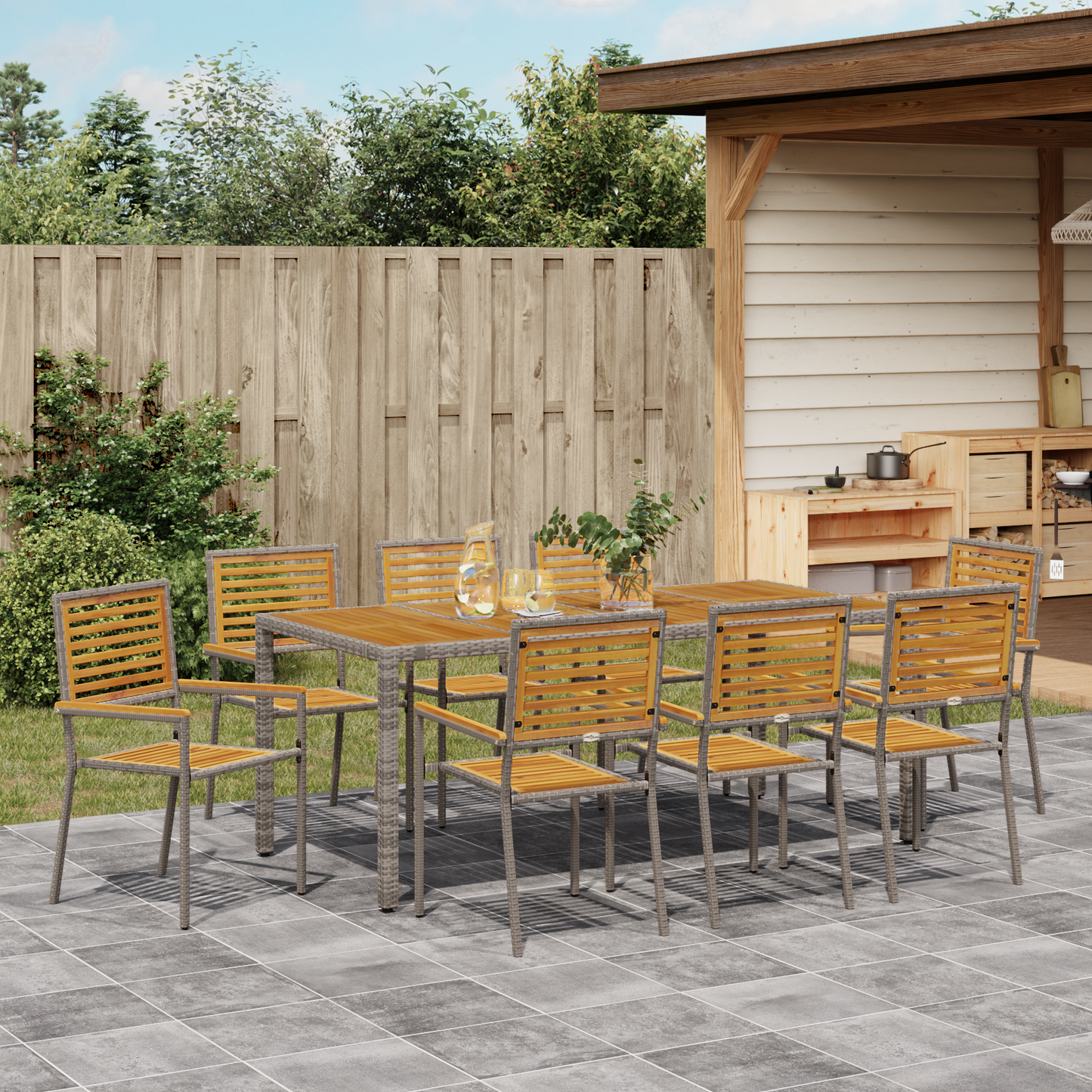 Garden Dining Set 9 pcs Grey and Brown Poly Rattan
