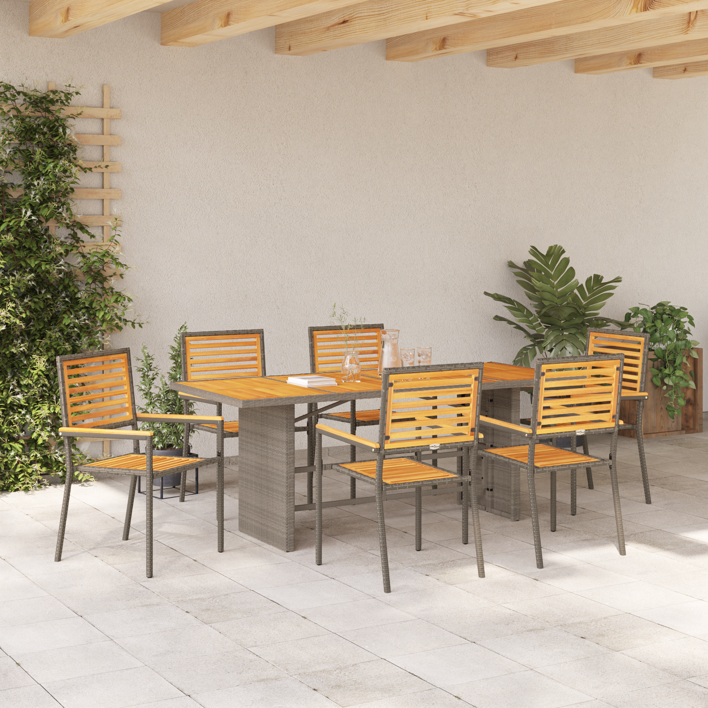 Garden Dining Set 7 pcs Grey and Brown Poly Rattan