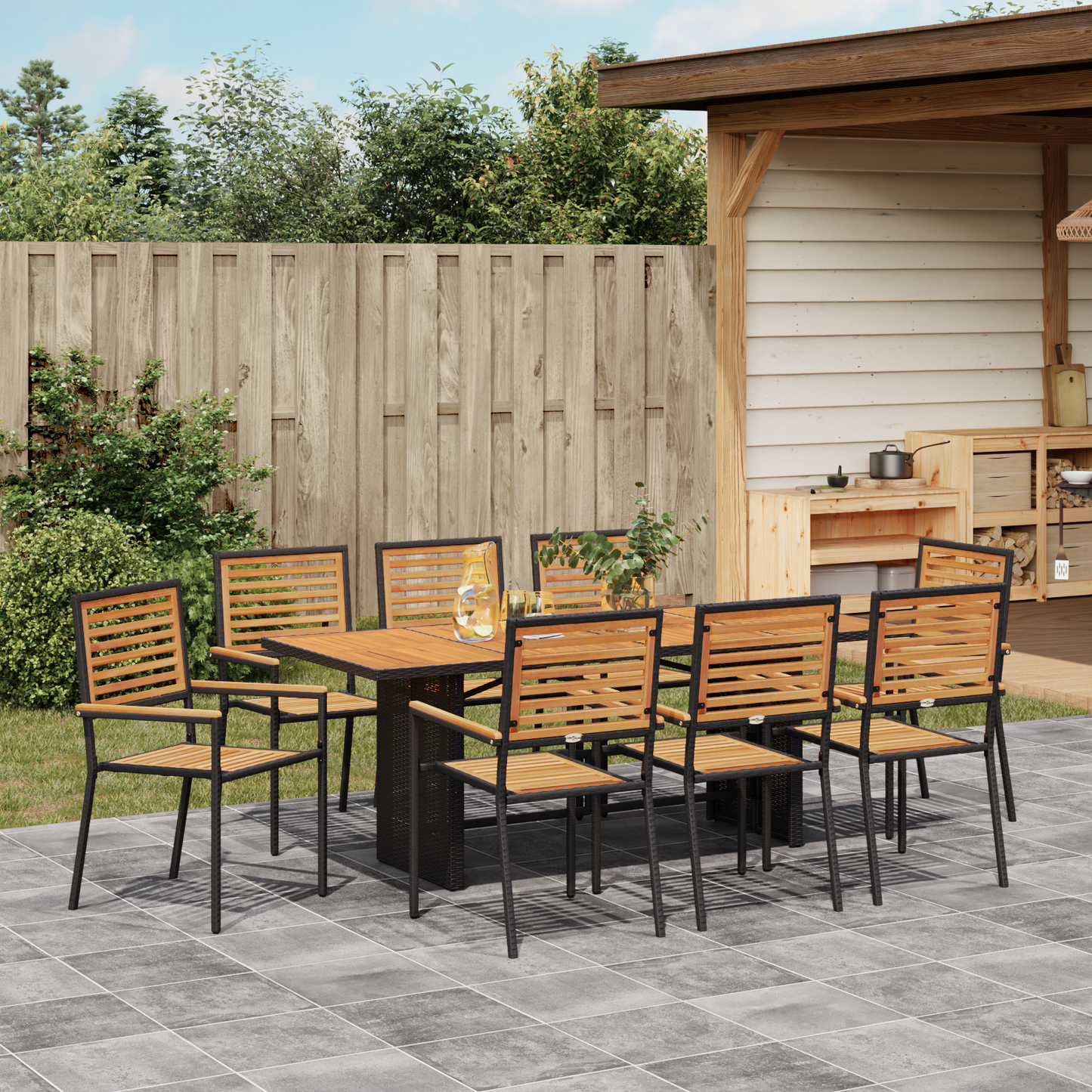 Garden Dining Set 9 pcs Black and Brown Poly Rattan