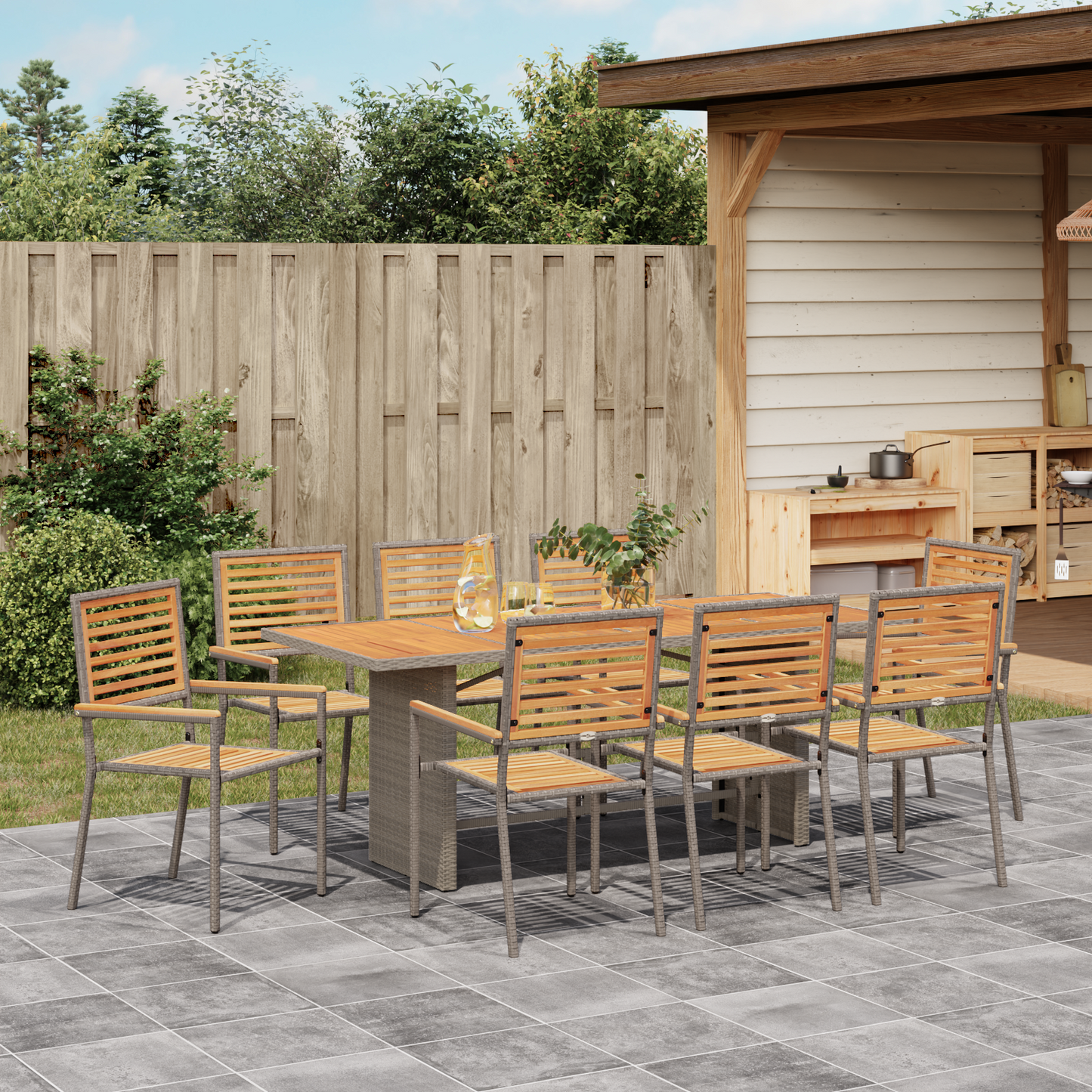 Garden Dining Set 9 pcs Grey and Brown Poly Rattan