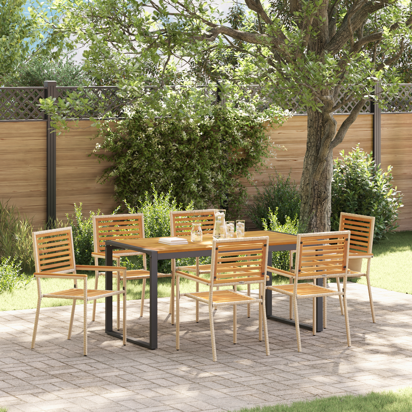 Garden Dining Set 7 pcs Beige and Brown Poly Rattan
