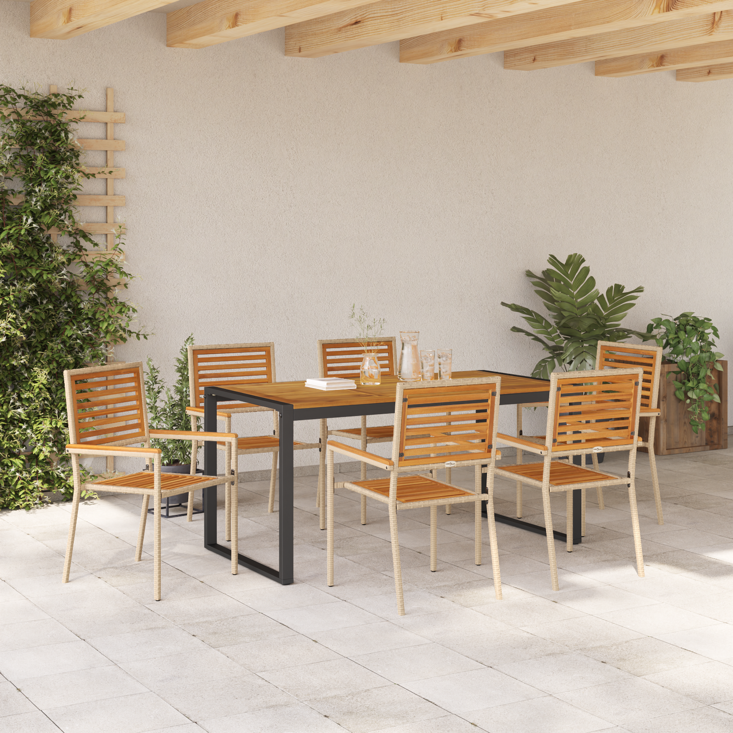 Garden Dining Set 7 pcs Beige and Brown Poly Rattan