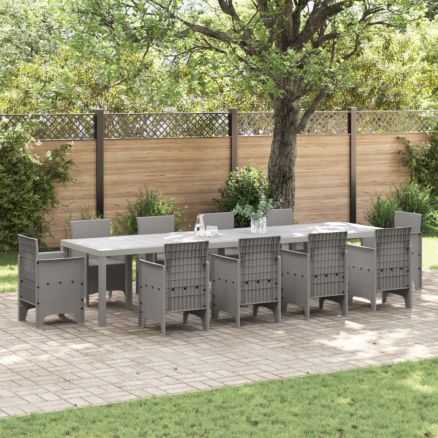 Garden Table Light Grey 350 x 100 x 74 cm Poly Rattan