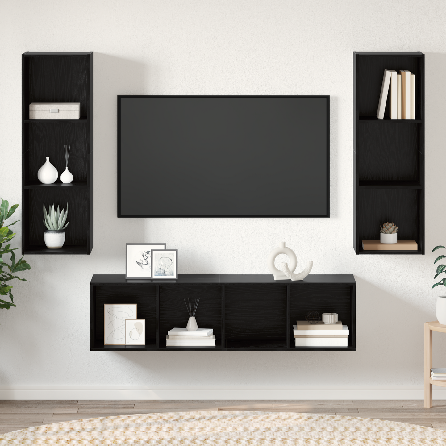 TV Cabinet Set Wall-mounted 3 pcs Black Oak Engineered Wood