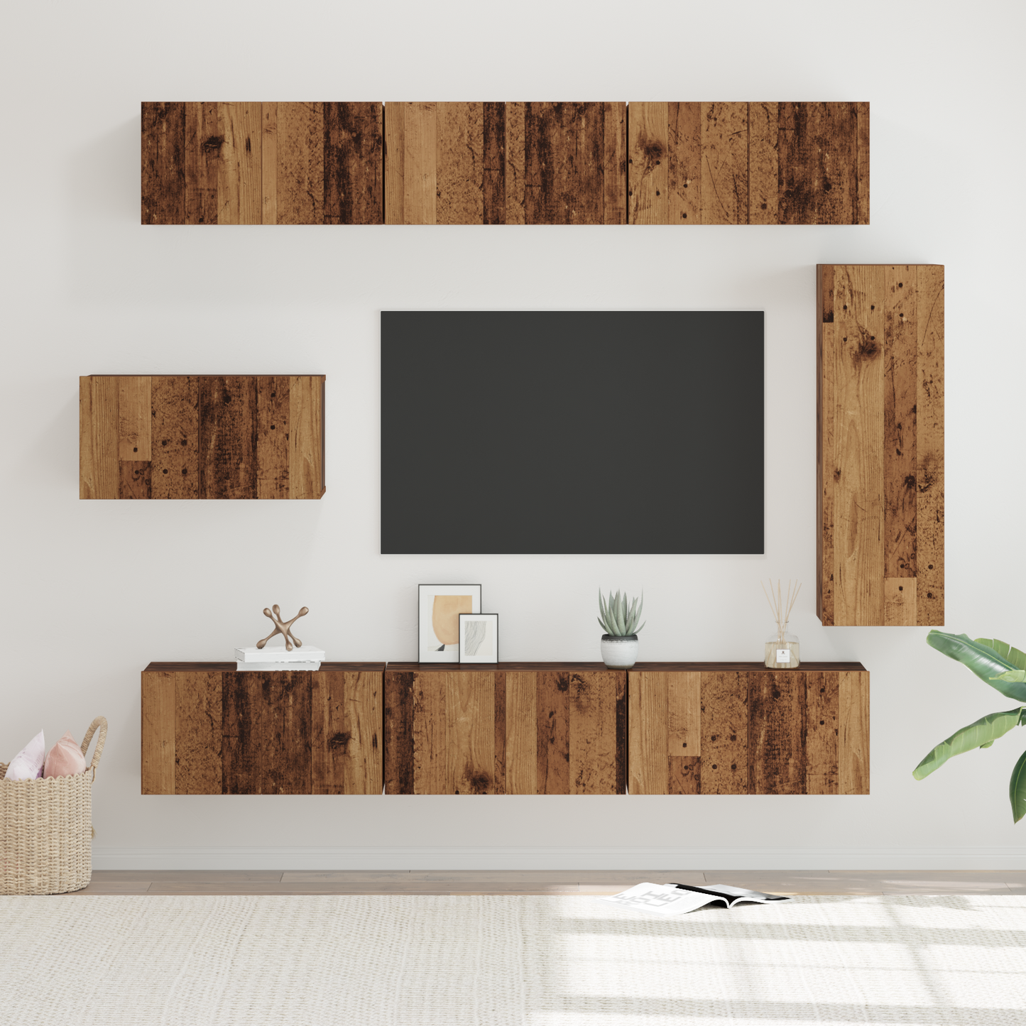 TV Cabinet Set Wall-mounted 8 pcs Old Wood Engineered Wood