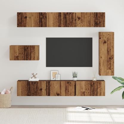 TV Cabinet Set Wall-mounted 8 pcs Old Wood Engineered Wood