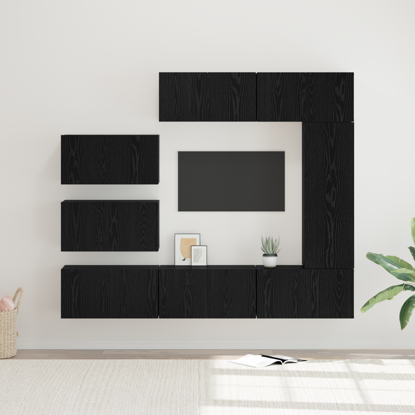 TV Cabinet Set Wall-mounted 8 pcs Black Oak Engineered Wood