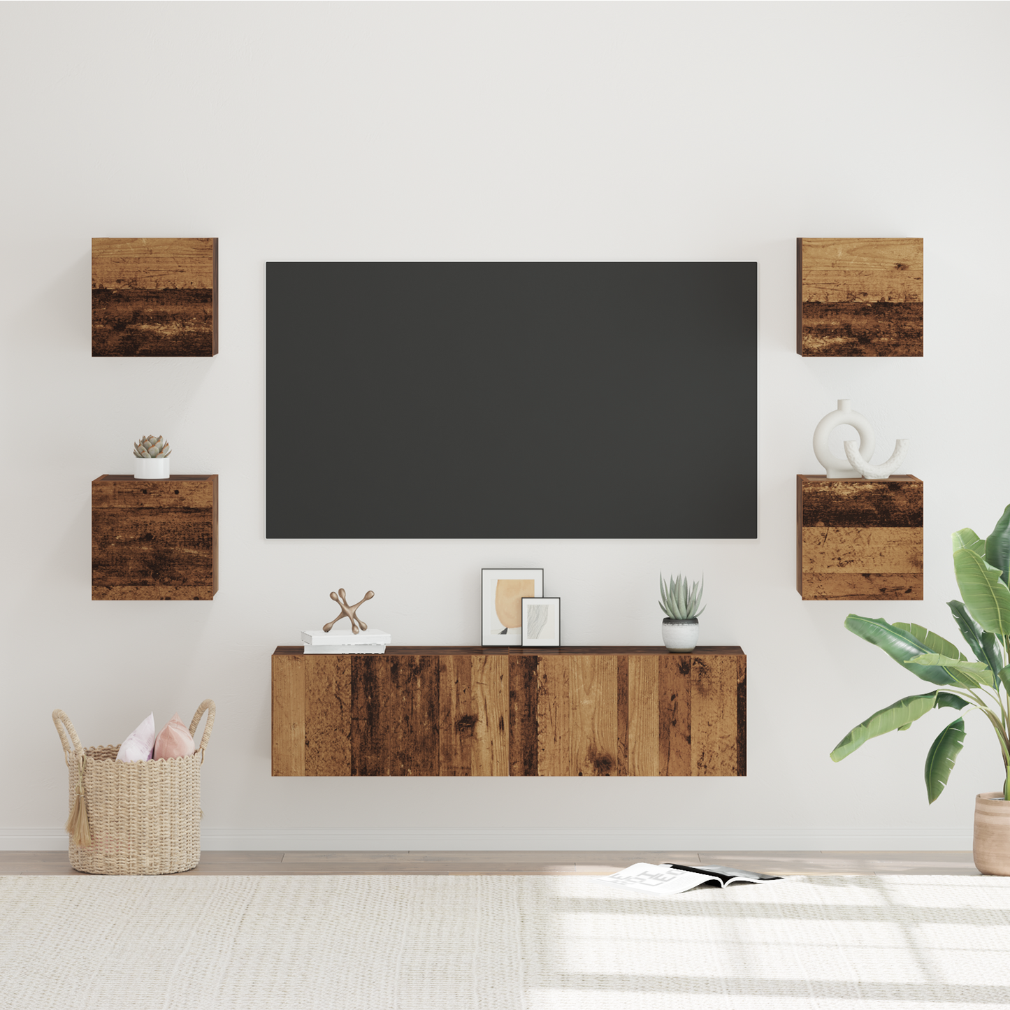 TV Cabinet Set Wall-mounted 6 pcs Old Wood Engineered Wood