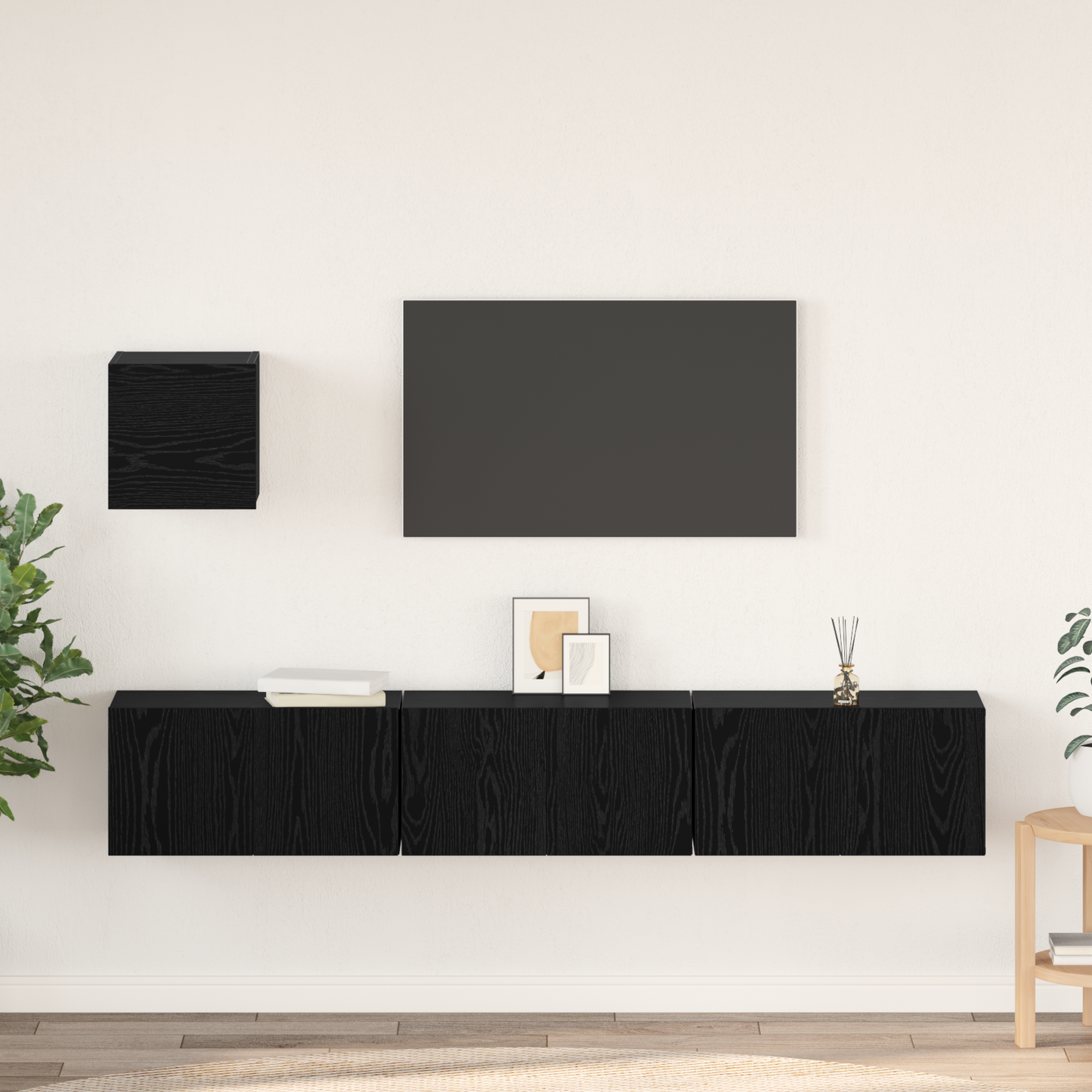 TV Cabinet Set Wall-mounted 4 pcs Black Oak Engineered Wood