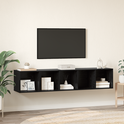 TV Cabinet Set Wall-mounted 2 pcs Black Oak Engineered Wood