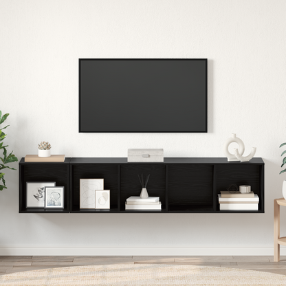 TV Cabinet Set Wall-mounted 2 pcs Black Oak Engineered Wood